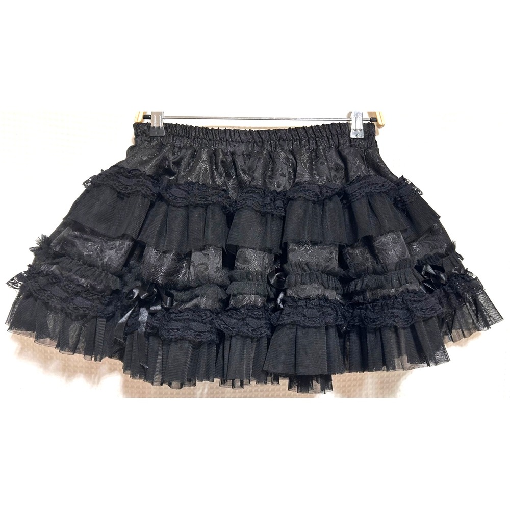 Burleska Black Lolita Mini Goth Lace Skirt Size M/L Bows Mesh i.